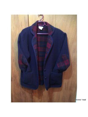 Navy Jacket with Red Plaid Trim